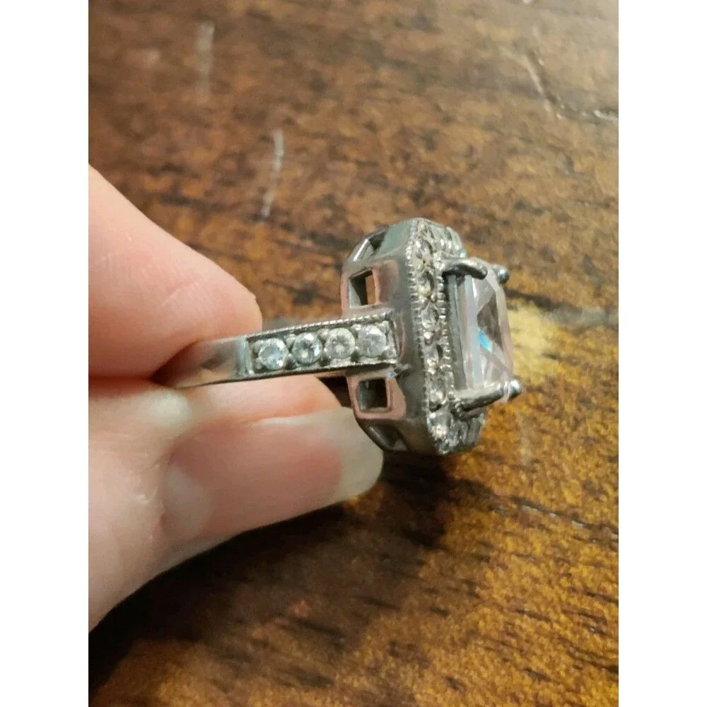 Vintage 925 Sterling Silver Square CZ Ring Size 7 Signed 925 FAS 7g